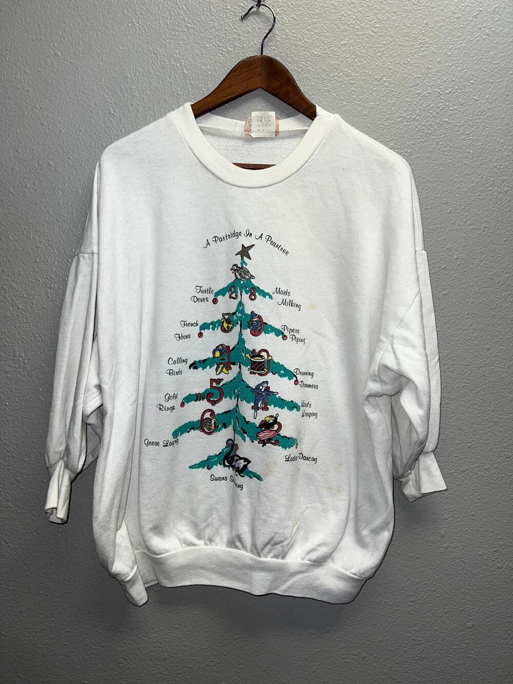 Vintage Partridge In A Peartree Sweatshirt Crewneck Christmas Fire 80s VTG 20W